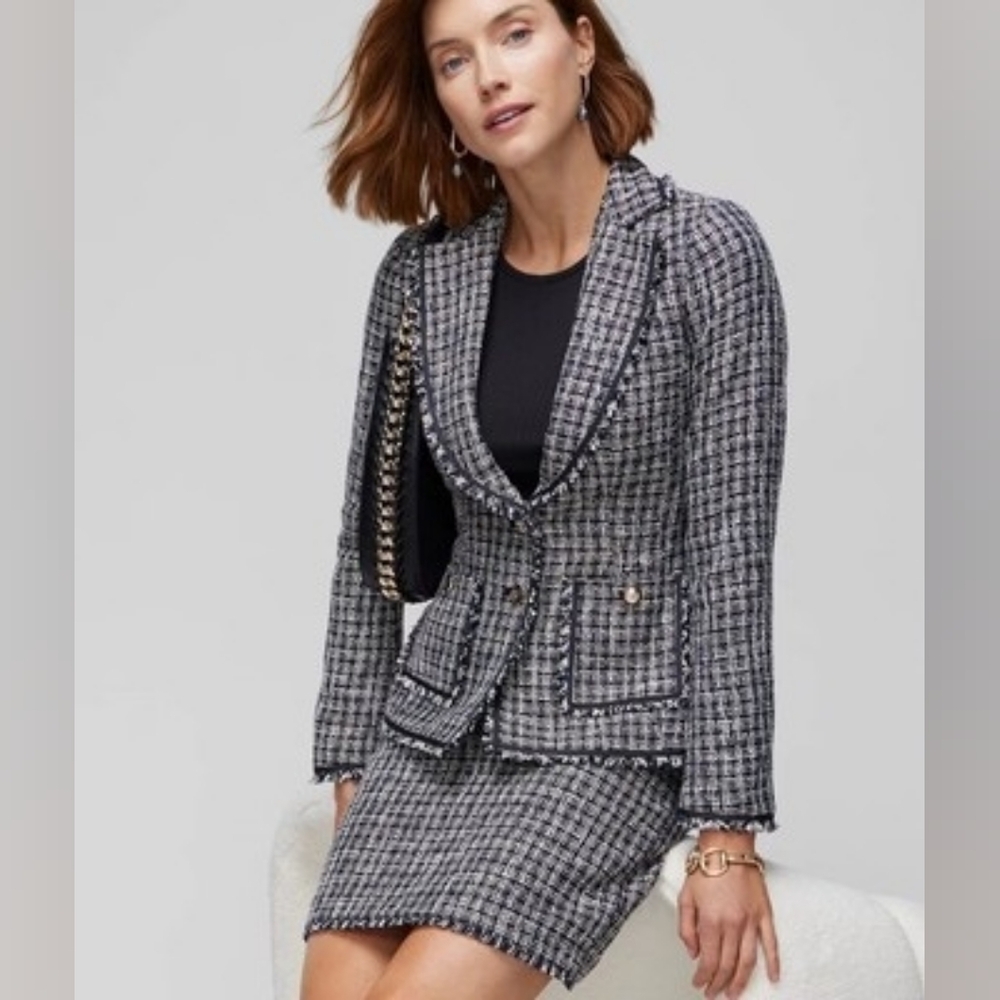 WHBM Navy W/White Tweed Blazer Sz 8 - Picture 3 of 9